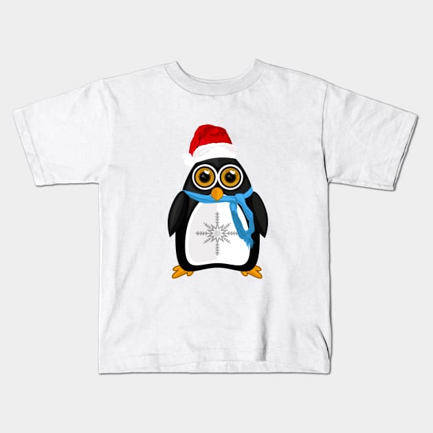 Christmas Penguin Kids T-Shirt by adamzworld